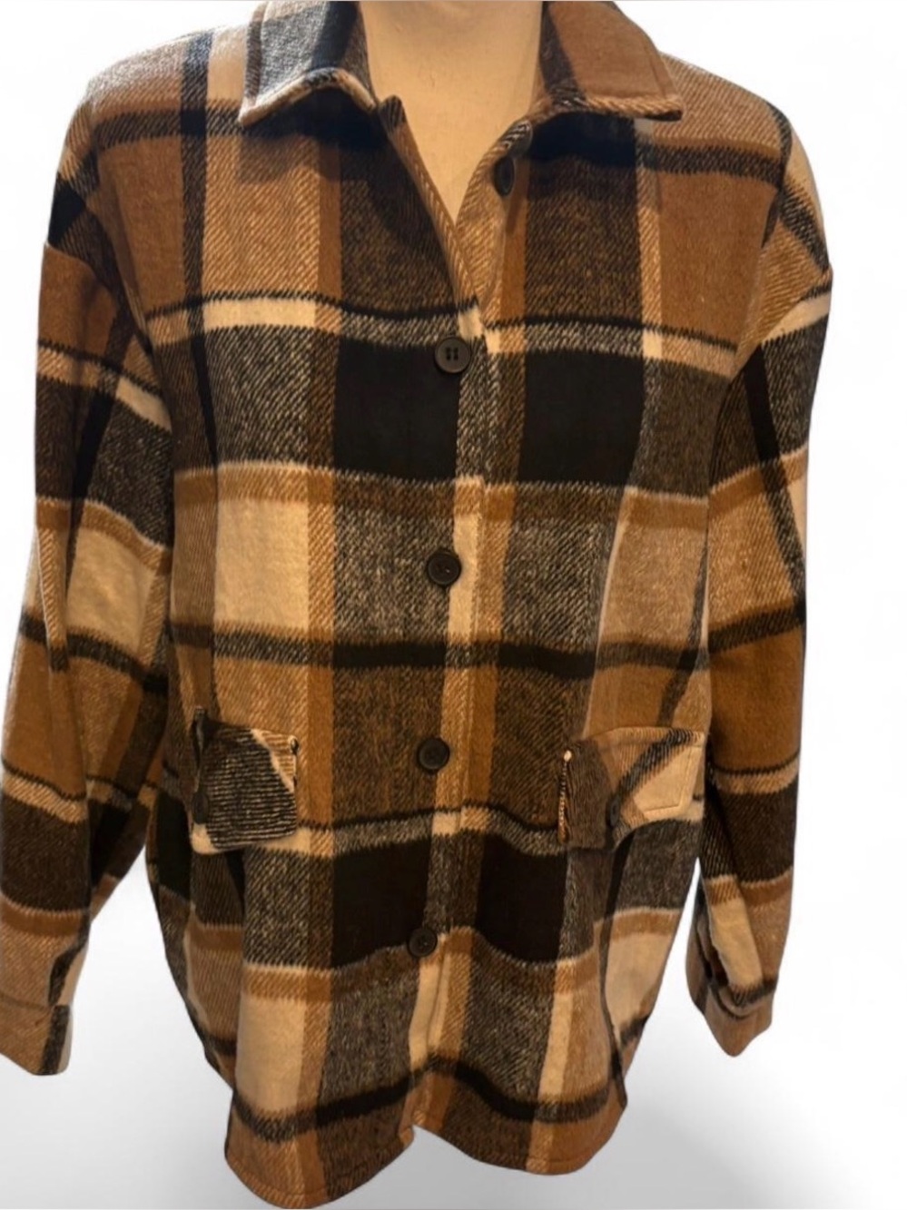 Women's Brown Plaid Button-Front Jacket